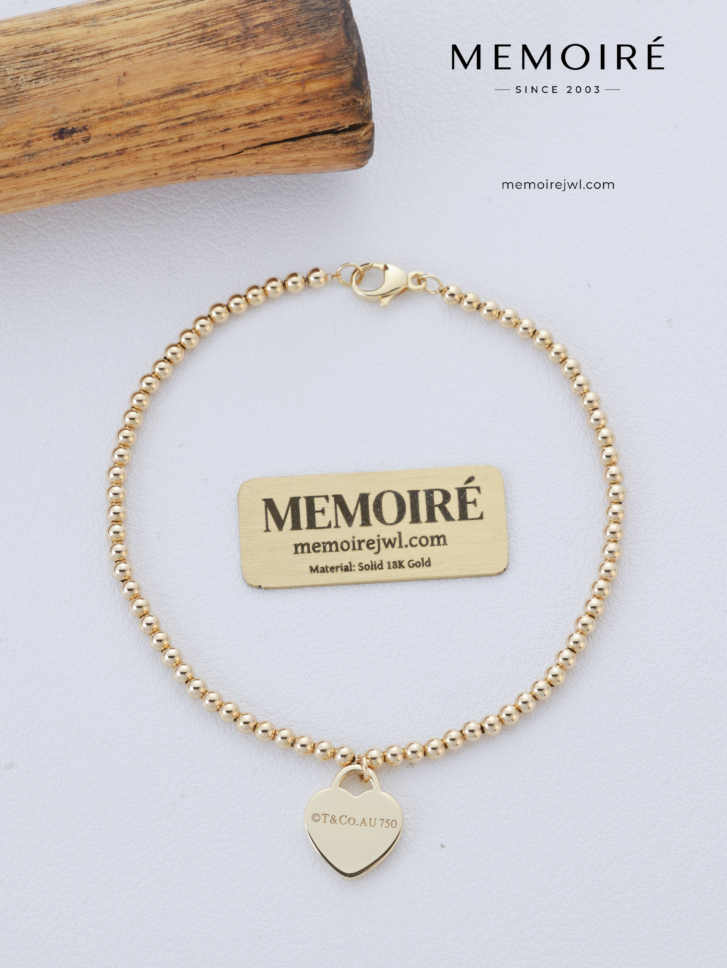 MEMOIRÉ 18K Yellow Gold Beaded Heart Bracelet